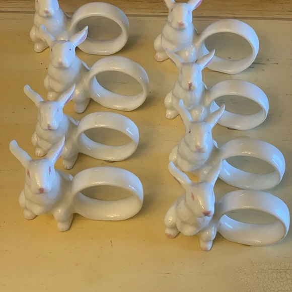Vtg Bone China Easter Bunny White Rabbit Napkin Ring Holders Cottage Farmhouse - Picture 3 of 4